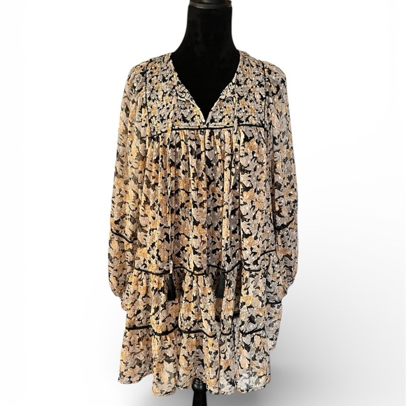 Free People Sheer Floral Boho Dress Medium - Bell Sleeves - No Slip - Picture 2 of 6